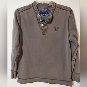 American Eagle Outfitters Men's Washed Brown Long Sleeve Henley Pullover Heavy L